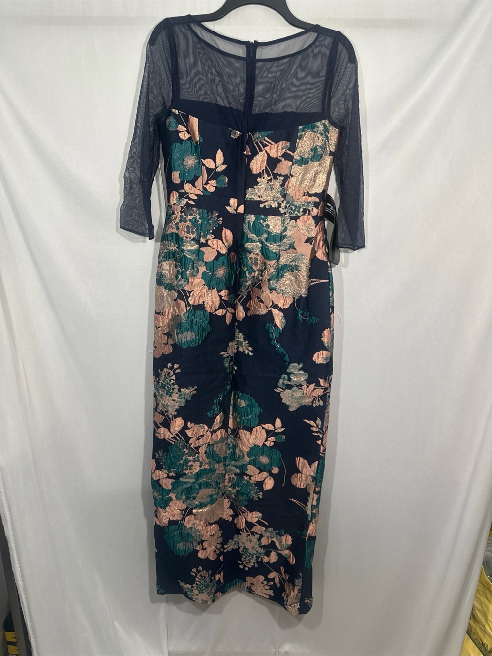 NWT $318 Kay Unger [ 6 ] Floral Jacquard Catrina 3D Bow‎ Gown Navy ApricotBlue - Picture 13 of 15